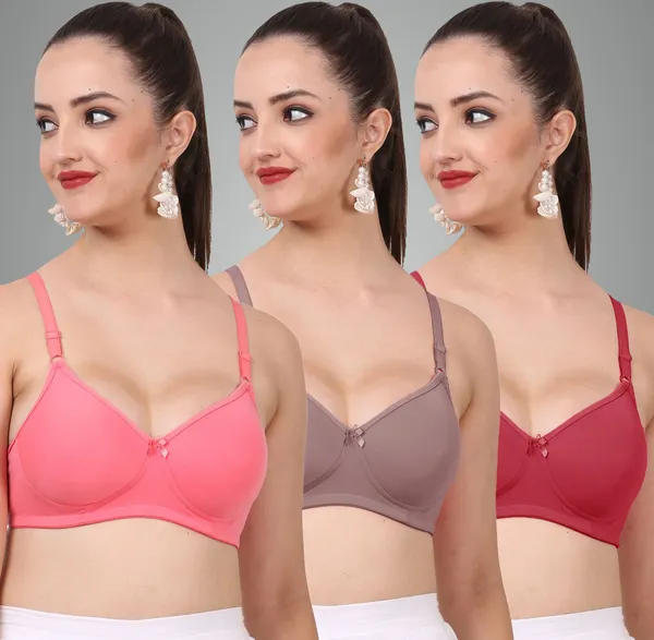 Carrot,_Onion_And_Maroon_Jollypad_Tshirt_Lightly_Padded_Bra_For_Women_Pack_Of_3