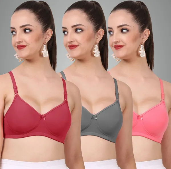 Maroon,_Dark_Grey_And_Carrot_Jollypad_Tshirt_Lightly_Padded_Bra_For_Women_Pack_Of_3