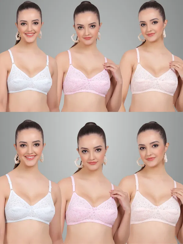Blue,_Pink_And_Peach_Kamini_Everyday_Non_Padded_Bra_For_Women_Pack_Of_6