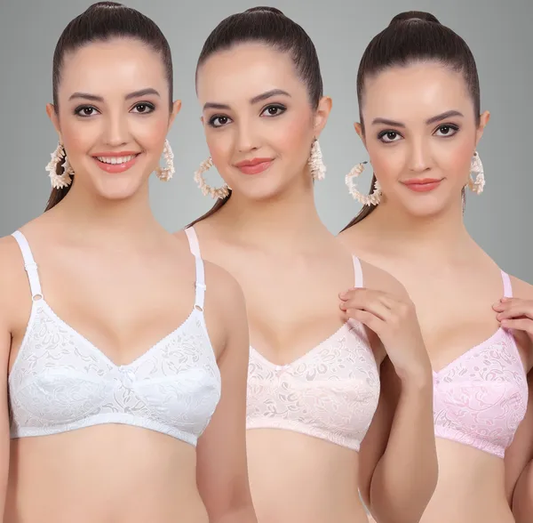 Blue,_Peach_And_Pink_Kamini_Everyday_Non_Padded_Bra_For_Women_Pack_Of_3