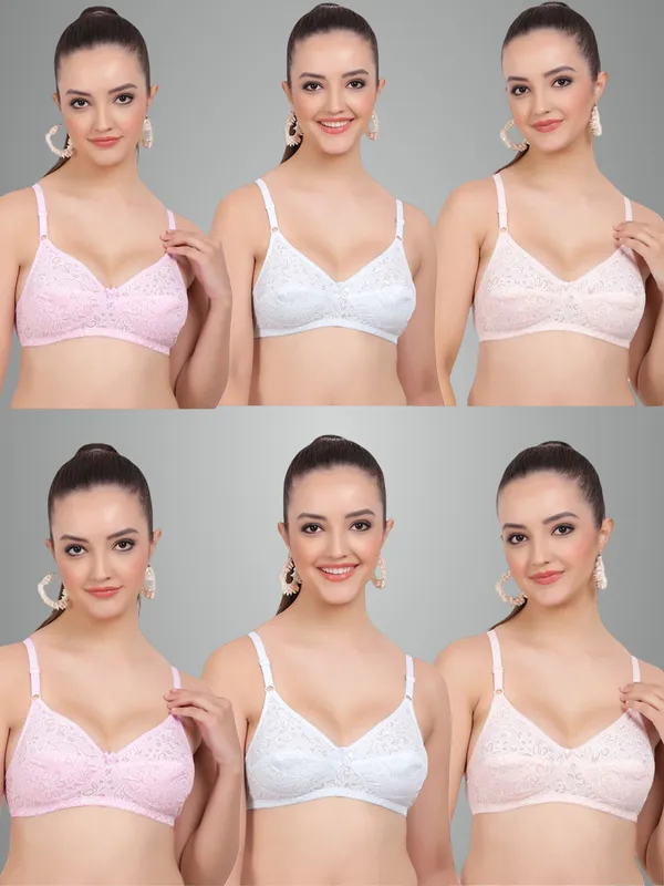 Pink,_Blue_And_Peach_Kamini_Everyday_Non_Padded_Bra_For_Women_Pack_Of_6