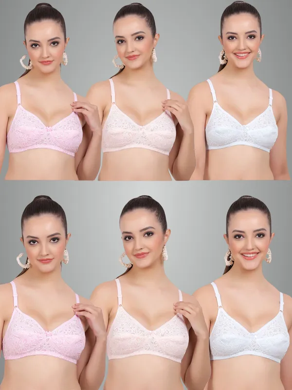 Pink,_Peach_And_Blue_Kamini_Everyday_Non_Padded_Bra_For_Women_Pack_Of_6