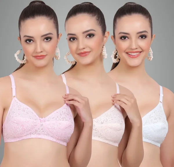 Pink,_Peach_And_Blue_Kamini_Everyday_Non_Padded_Bra_For_Women_Pack_Of_3