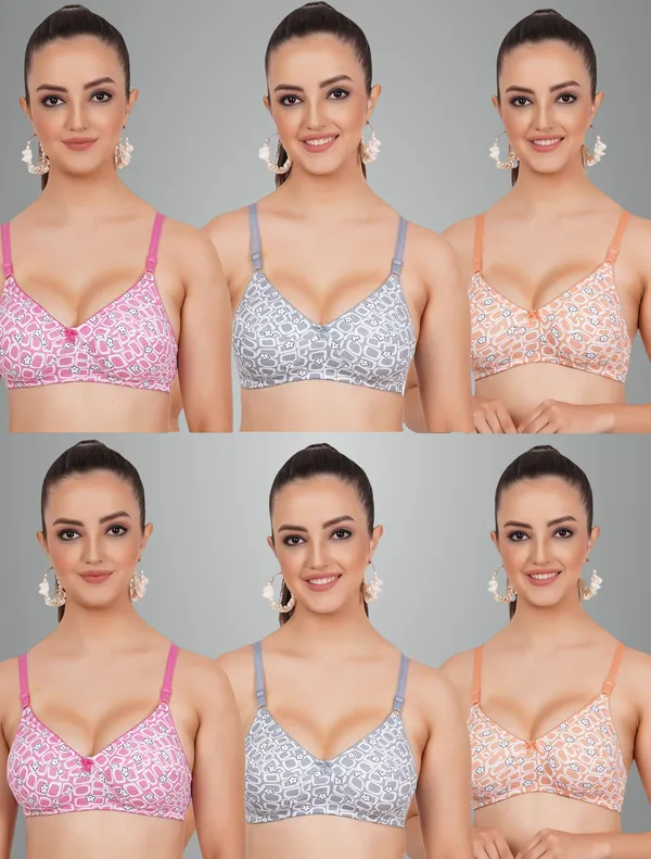 Pink,_Grey_And_Peach_Lotus_Everyday_Non_Padded_Bra_For_Women_Pack_Of_6