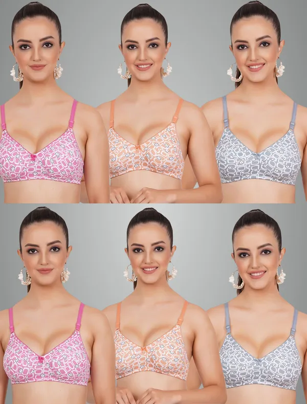 Pink,_Peach_And_Grey_Lotus_Everyday_Non_Padded_Bra_For_Women_Pack_Of_6