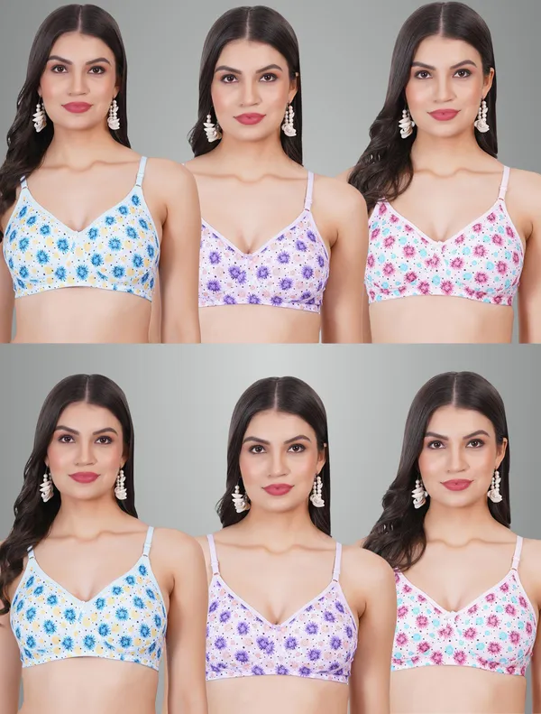Blue,_Purple_And_Pink_Merrymould_Tshirt_Non_Padded_Bra_For_Women_Pack_Of_6