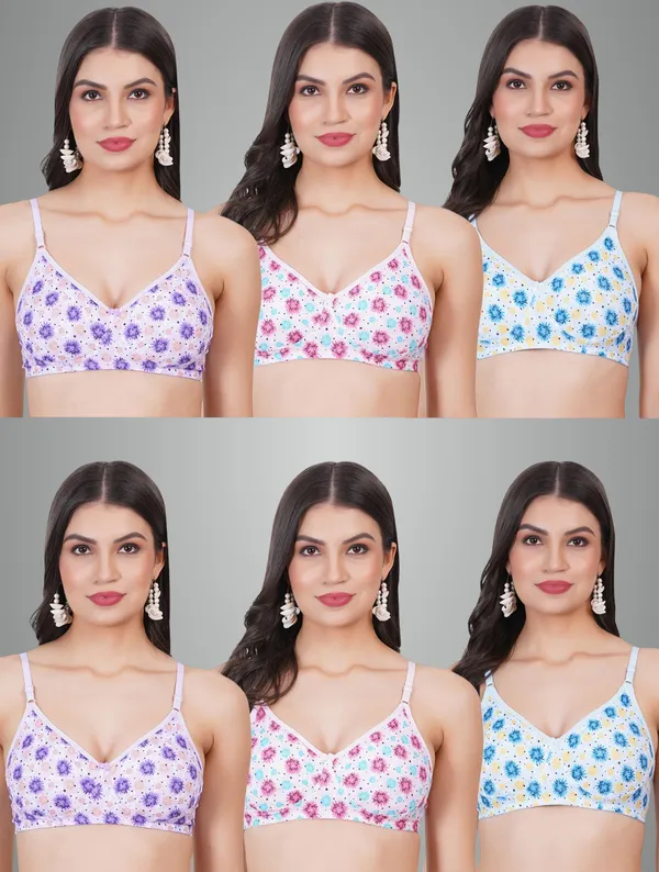 Purple,_Pink_And_Blue_Merrymould_Tshirt_Non_Padded_Bra_For_Women_Pack_Of_6