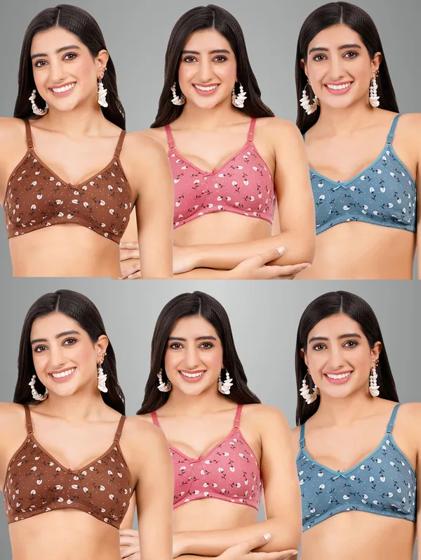 Brown,_Onion_And_Blue_Rosemould_Tshirt_Non_Padded_Bra_For_Women_Pack_Of_6