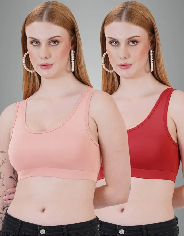 Peach_And_Maroon_Sb04_Sports_Non_Padded_Bra_For_Women_Pack_Of_2