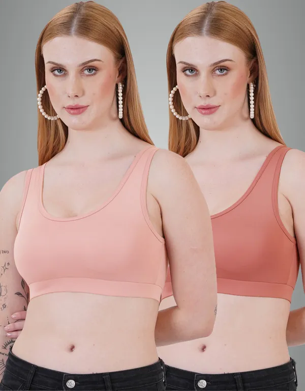 Peach_And_Rust_Sb04_Sports_Non_Padded_Bra_For_Women_Pack_Of_2