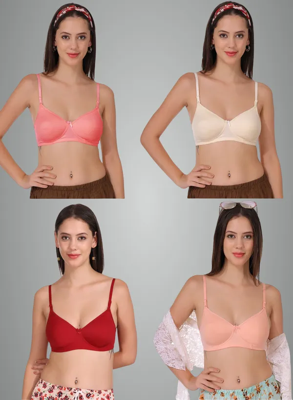 Carrot,_Skin,_Maroon_And_Peach_Softpad_Tshirt_Lightly_Padded_Bra_For_Women_Pack_Of_4