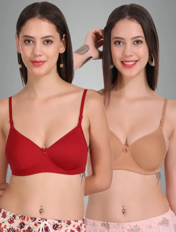 Maroon_And_Neude_Softpad_Tshirt_Lightly_Padded_Bra_For_Women_Pack_Of_2