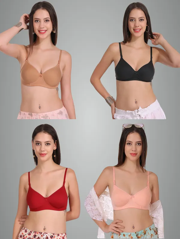 Neude,_Black,_Maroon_And_Peach_Softpad_Tshirt_Lightly_Padded_Bra_For_Women_Pack_Of_4