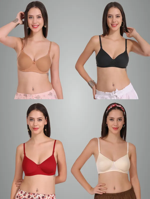 Neude,_Black,_Skin_And_Maroon_Softpad_Tshirt_Lightly_Padded_Bra_For_Women_Pack_Of_4