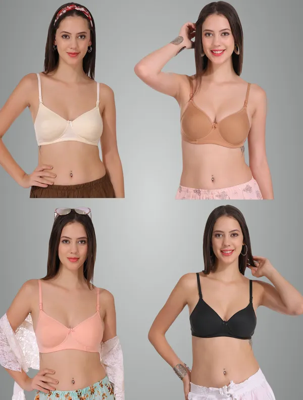 Skin,_Neude,_Peach_And_Black_Softpad_Tshirt_Lightly_Padded_Bra_For_Women_Pack_Of_4