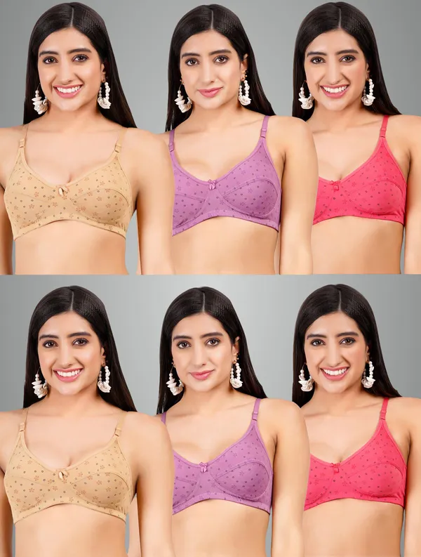 Brown,_Purple_And_Pink_Star_Everyday_Non_Padded_Bra_For_Women_Pack_Of_6