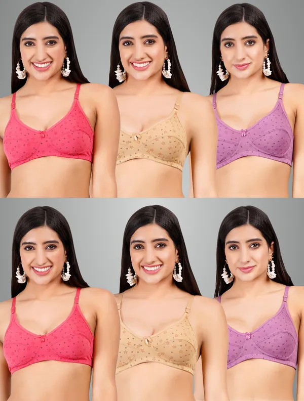 Pink,_Brown_And_Purple_Star_Everyday_Non_Padded_Bra_For_Women_Pack_Of_6