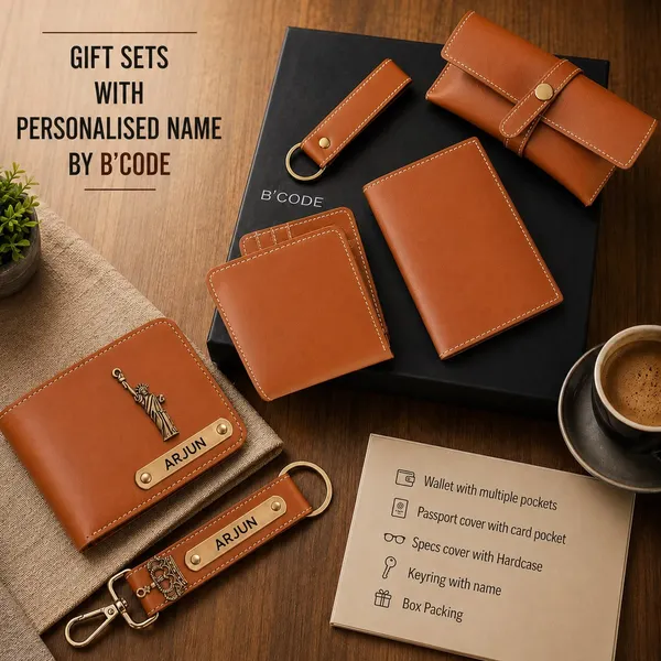 Tan_Personalized_Leather_Wallet_With_Charm_Gift_Set_For_Men