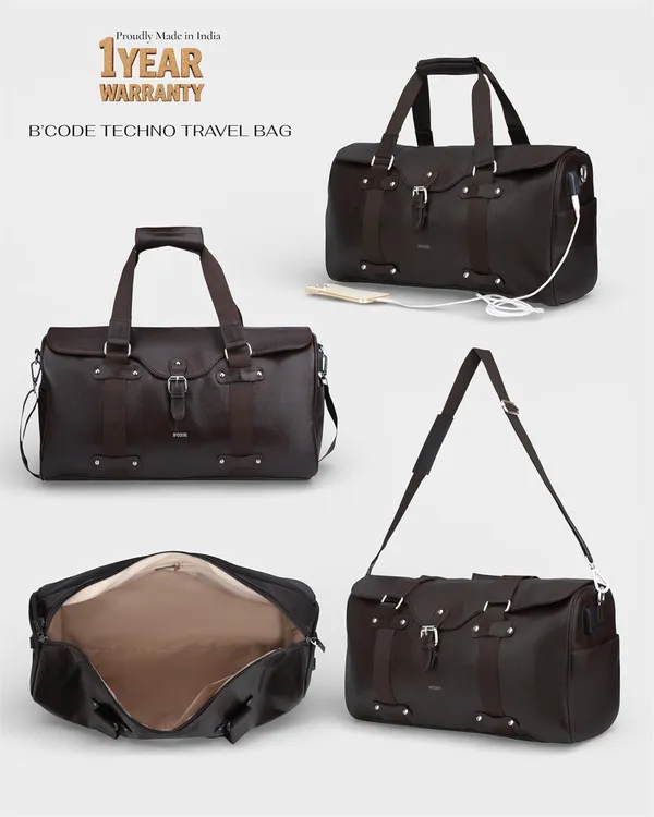 BCODE_TECHNO_Brown_Travel_Duffel_Bag_With_Usb_Port_For_Unisex