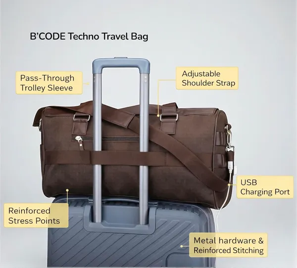 BCODE_TECHNO_Brown_Travel_Duffel_Bag_With_Usb_Port_For_Unisex