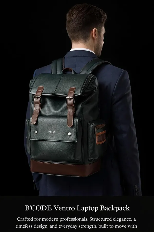 Ventro_Bottle_Green_Vegan_Leather_Laptop_Backpack_For_Unisex