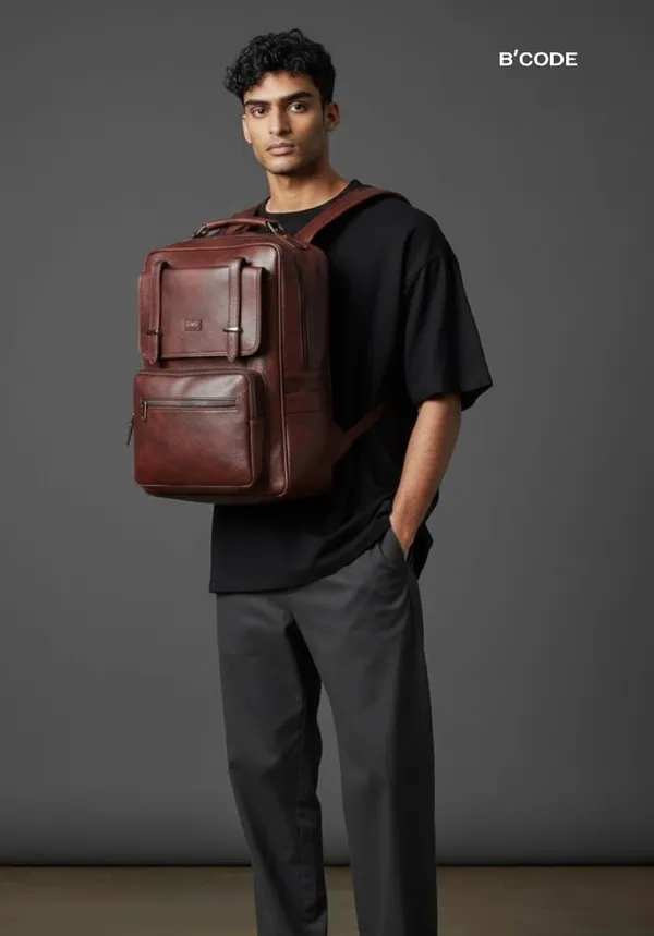 BCODE_Primepro_Brown_Vegan_Leather_Laptop_Backpack_For_Unisex