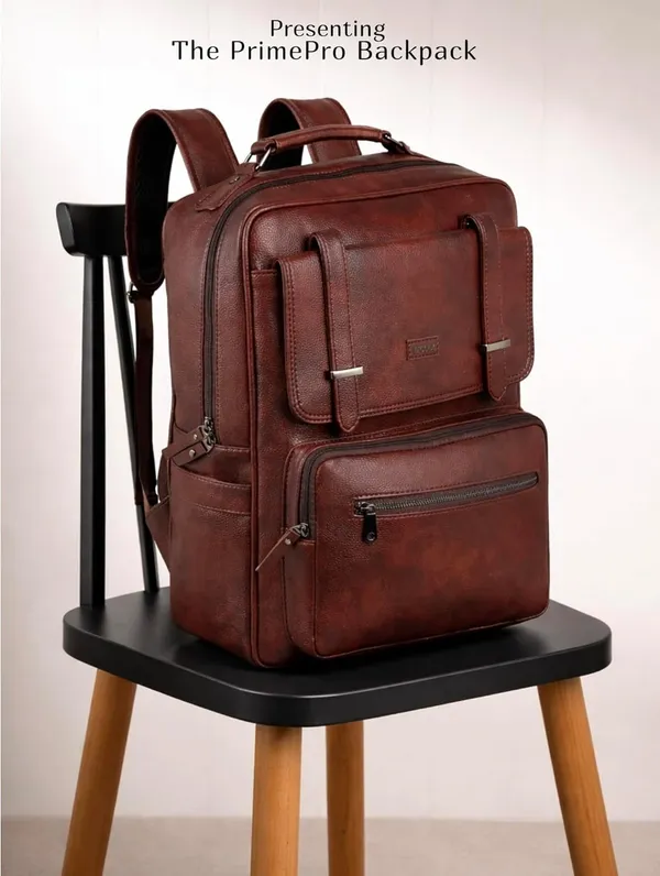 BCODE_Primepro_Brown_Vegan_Leather_Laptop_Backpack_For_Unisex