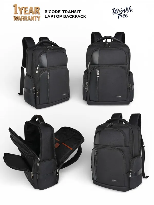 BCODE_TRANSIT_Black_Laptop_Backpack_For_Unisex