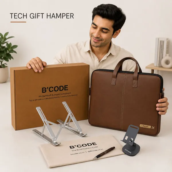 B_Code_Premium_Personalised_Tech_Gift_Hamper_Laptop_Bag_Laptop_Stand_Mobile_Stand_Pouch_And_Pen_Corporate_Gift_Set