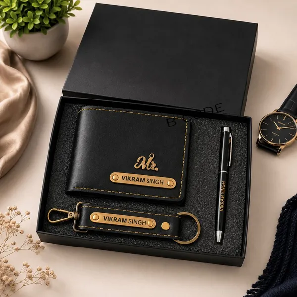 B’Code_Personalized_Name_&_Charm_Leather_Wallet_Mens_Combo_Giftset_|_Customized_Birthday_Anniversary_Wedding_Engagement_Office_Gifts_for_Man|_Gift_for_Men|_Brothers_Raksha_Bandhan_Present_(BLACK)