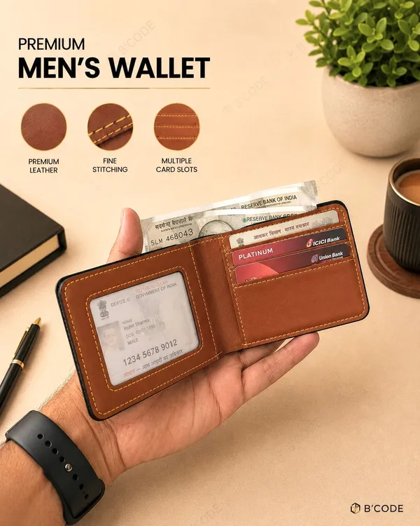 B'CODE_Personalised_Men's_Gift_Combo_(3-Piece_Set)_–_Custom_Name_&_Charm_Leather_Wallet,_Keychain_&_Engraved_Pen