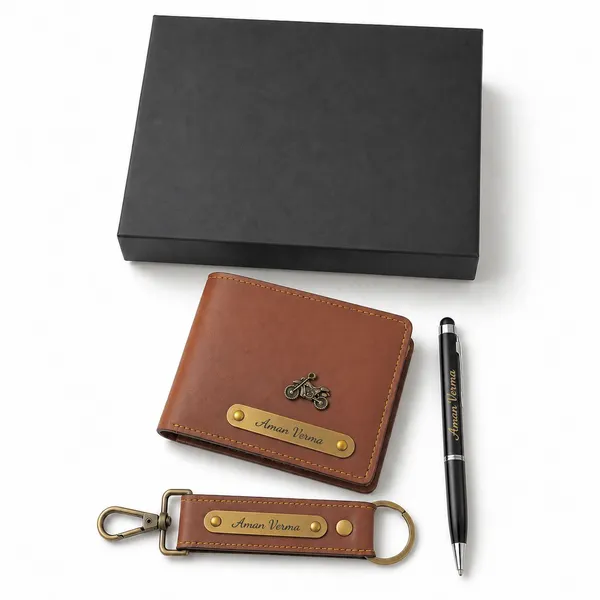 B'CODE_Personalised_Men's_Gift_Combo_(3-Piece_Set)_–_Custom_Name_&_Charm_Leather_Wallet,_Keychain_&_Engraved_Pen
