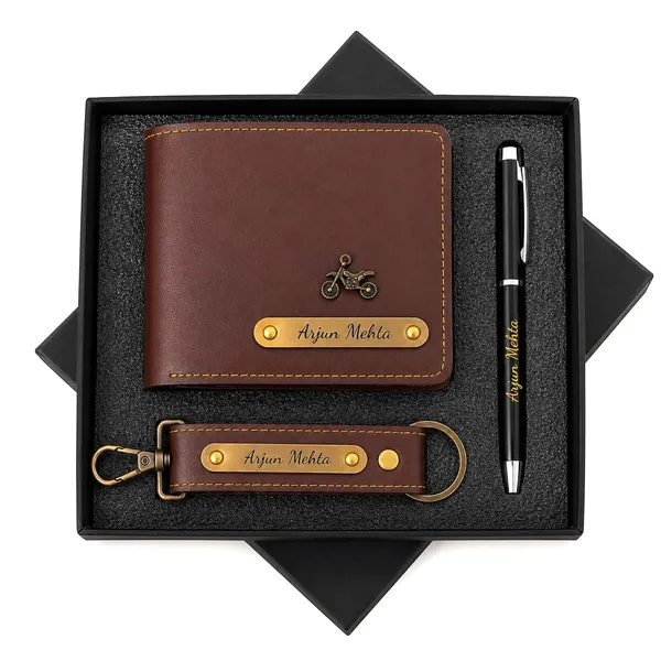 B'CODE_Personalised_Men's_Gift_Combo_(3-Piece_Set)_–_Custom_Name_&_Charm_Leather_Wallet,_Keychain_&_Engraved_Pen