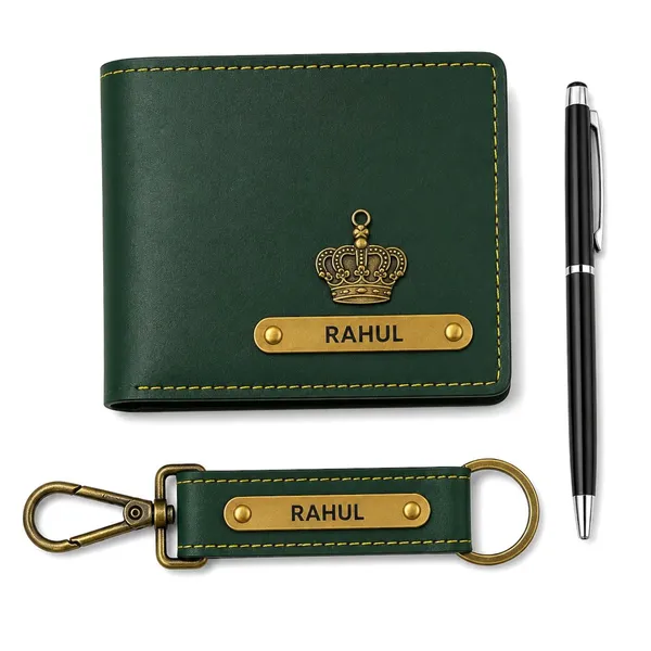 B'CODE_Personalised_Men's_Gift_Combo_(3-Piece_Set)_–_Custom_Name_&_Charm_Leather_Wallet,_Keychain_&_Engraved_Pen