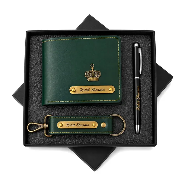 B'CODE_Personalised_Men's_Gift_Combo_(3-Piece_Set)_–_Custom_Name_&_Charm_Leather_Wallet,_Keychain_&_Engraved_Pen