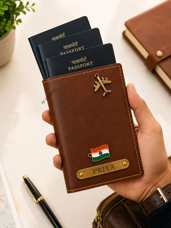 Personalized_Passport_Cover_for_Men_&_Women_|_Vegan_Leather_Travel_Passport_Holder_with_Card_Slots_|_Custom_Name_Plate_&_Travel_Charm_|_Passport_Wallet_for_Travel_&_Gifting_(BROWN)