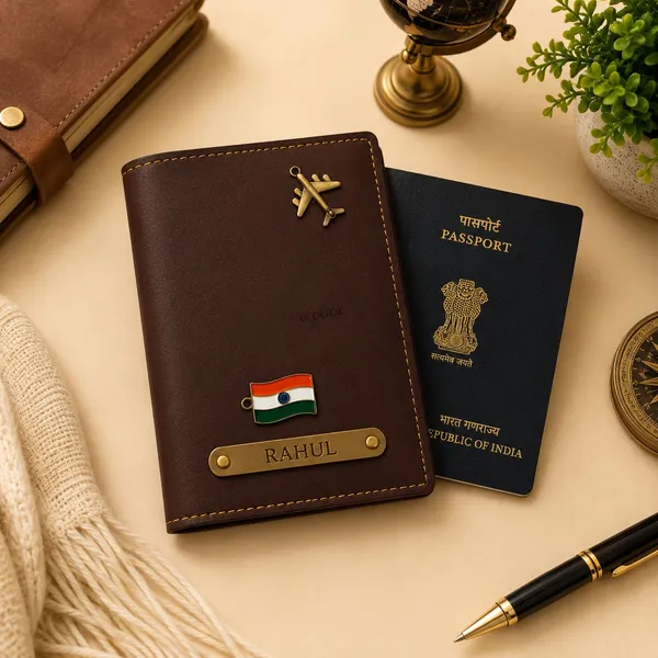 Personalized_Passport_Cover_for_Men_&_Women_|_Vegan_Leather_Travel_Passport_Holder_with_Card_Slots_|_Custom_Name_Plate_&_Travel_Charm_|_Passport_Wallet_for_Travel_&_Gifting_(BROWN)