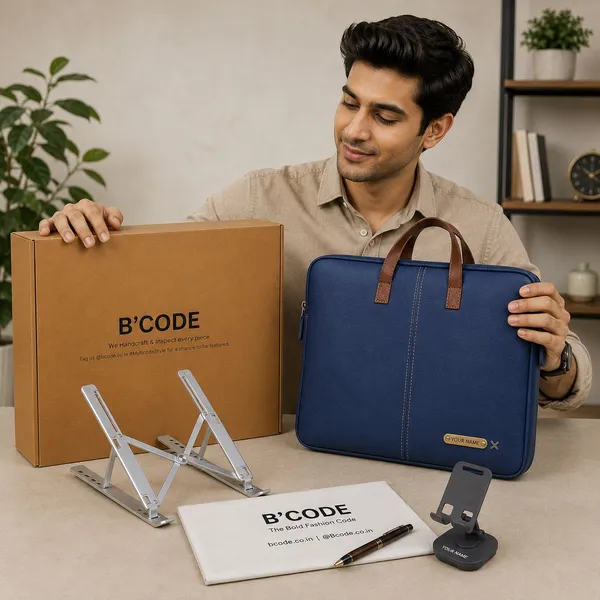 B'CODE_Premium_Personalised_Tech_Gift_Hamper_(5-Piece_Set)_–_Custom_Name_Laptop_Bag,_Foldable_Laptop_Stand,_Mobile_Holder,_Pouch_&_Pen_|_Executive_Corporate_Gift_Box