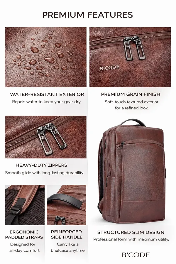 Bcode_Pro-Axis_38L_Vegan_Leather_15.6_Inch_Laptop_Backpack