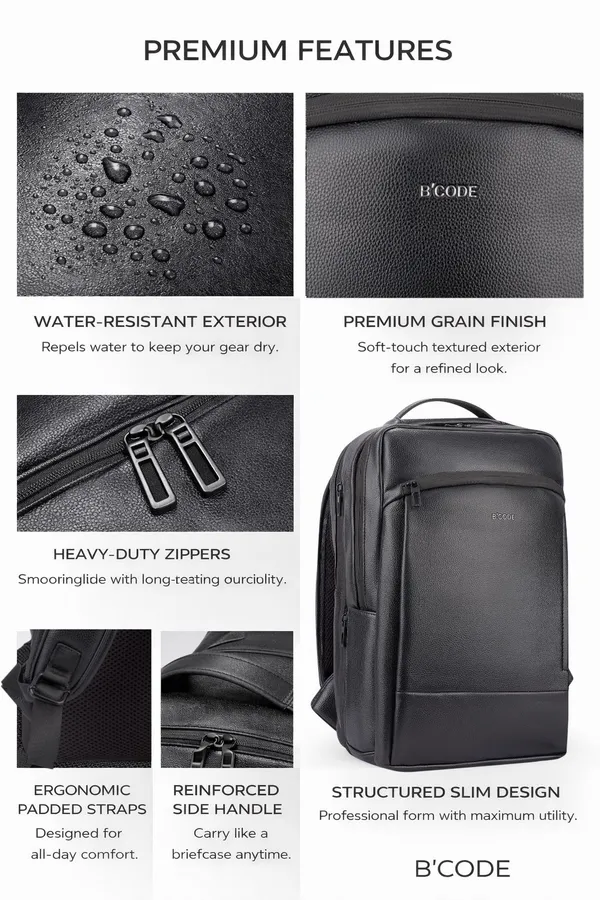 Bcode_Pro-Axis_38L_Vegan_Leather_15.6_Inch_Laptop_Backpack