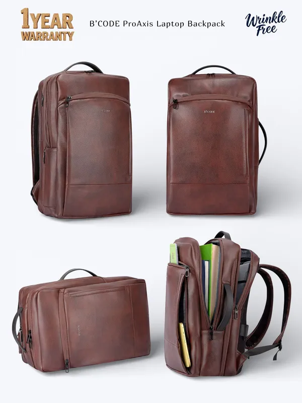 Bcode_Pro-Axis_38L_Vegan_Leather_15.6_Inch_Laptop_Backpack