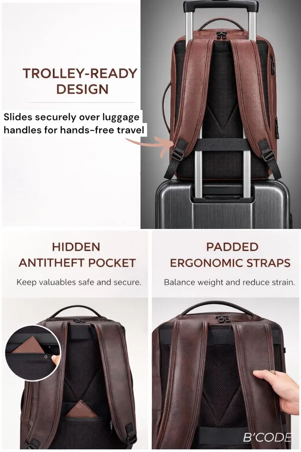 Bcode_Pro-Axis_38L_Vegan_Leather_15.6_Inch_Laptop_Backpack