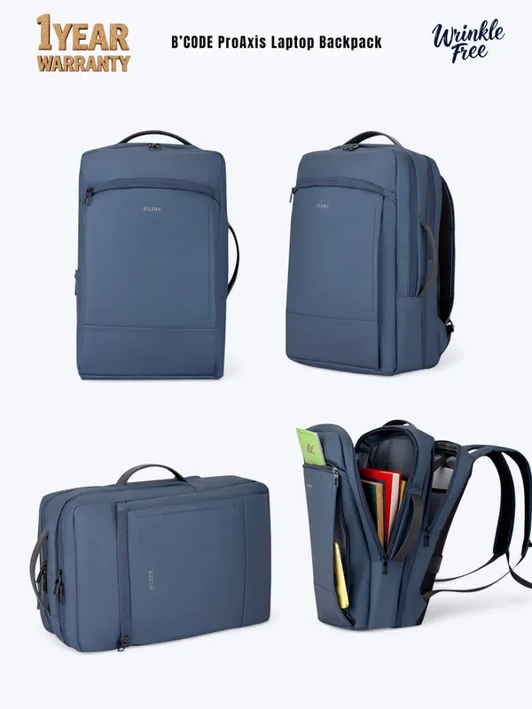 B’CODE_Pro-Axis_38L_Vegan_Leather_Laptop_Backpack_–_15.6_Inch,_Expandable,_Multi-Compartment