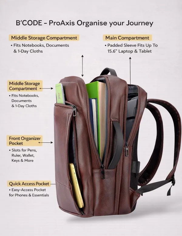 Bcode_Pro-Axis_38L_Vegan_Leather_15.6_Inch_Laptop_Backpack