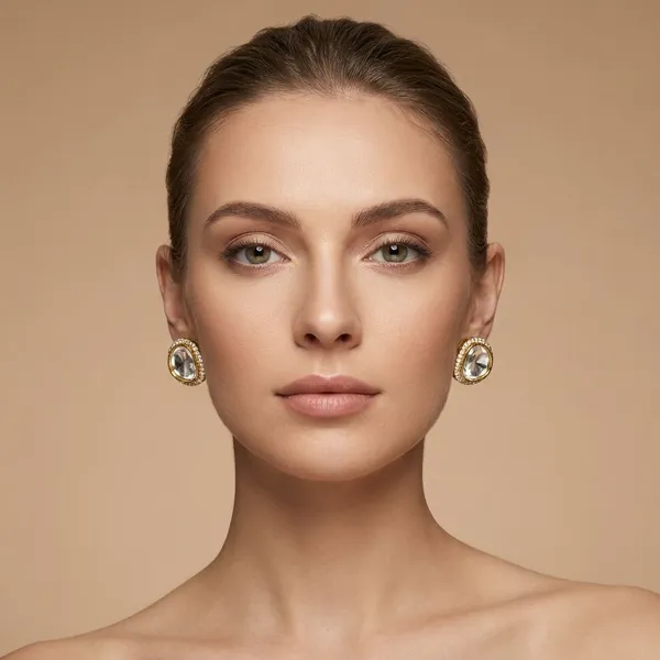 Gold_Brass_Moissanite_Polki_Studs_For_Women