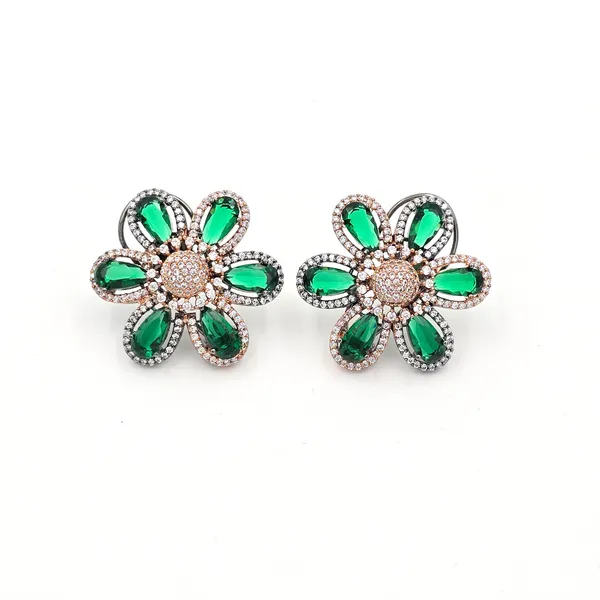 Green_Brass_Glimmer_Floral_Studs_For_Women