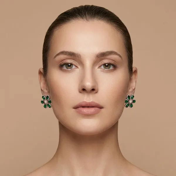 Green_Brass_Glimmer_Floral_Studs_For_Women
