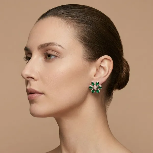 Green_Brass_Glimmer_Floral_Studs_For_Women