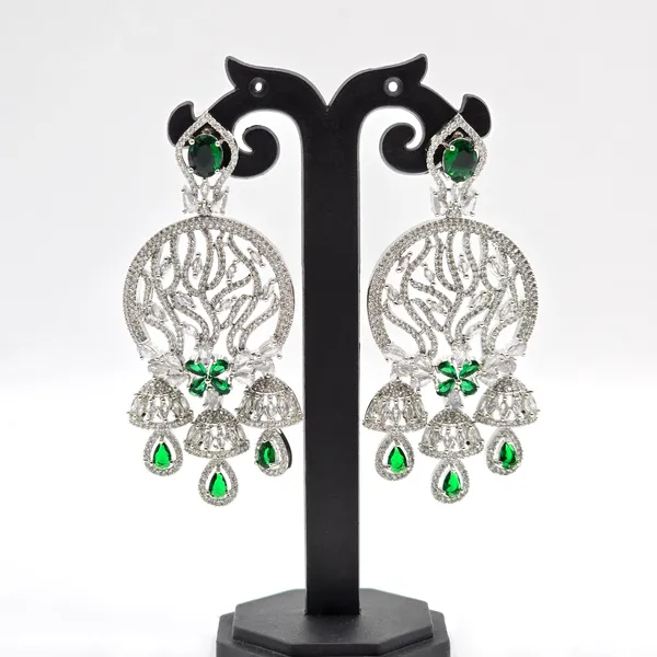 Green_&_Silver_Brass_Veil_Danglers_For_Women