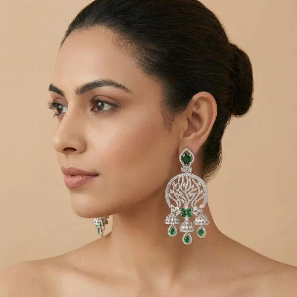Green_&_Silver_Brass_Veil_Danglers_For_Women